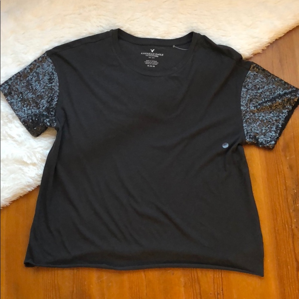 AEO sequin sleeve Tee